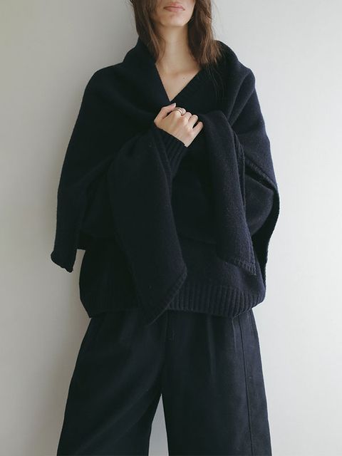 レイヤードニットラップスカート  (NAVY)