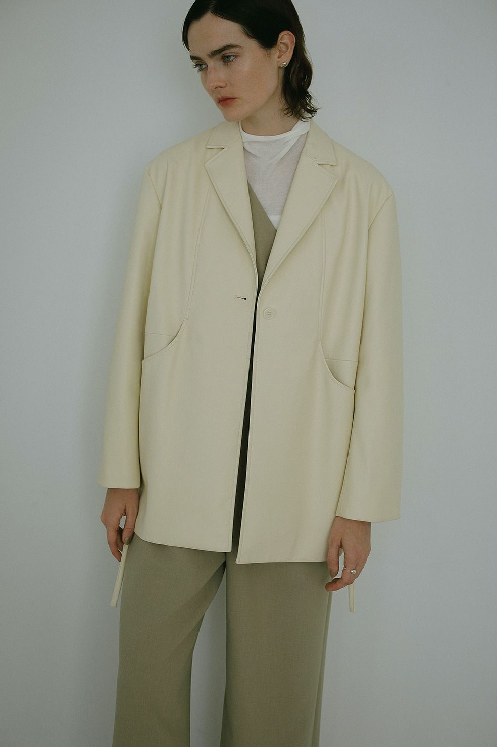 FAUX LEATHER JACKET - フェイクレザーテーラードジャケット