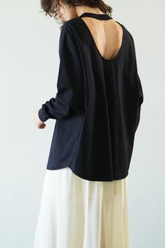 バックオープン ロングスリーブカットソー - BACK OPEN HALTER NECK TOPS - BLACK