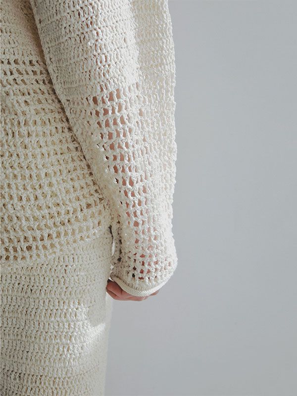 シアークロシェニットプルオーバー - IVORY