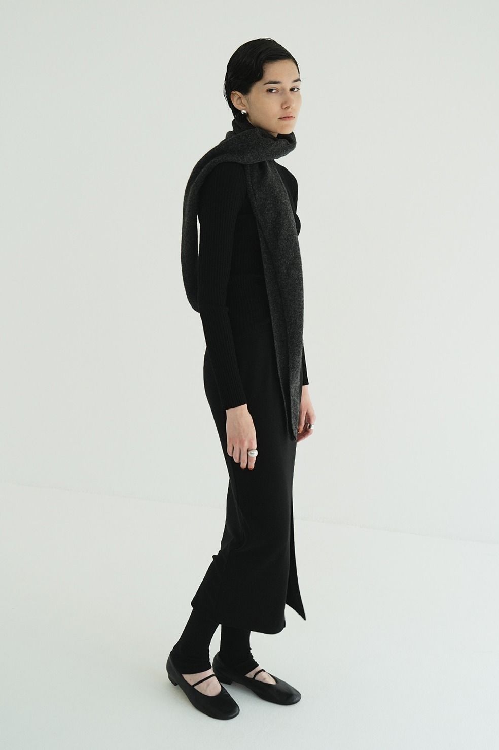 シアーリブニットカットソー | SHEER RIB KNIT TOPS (BLACK)