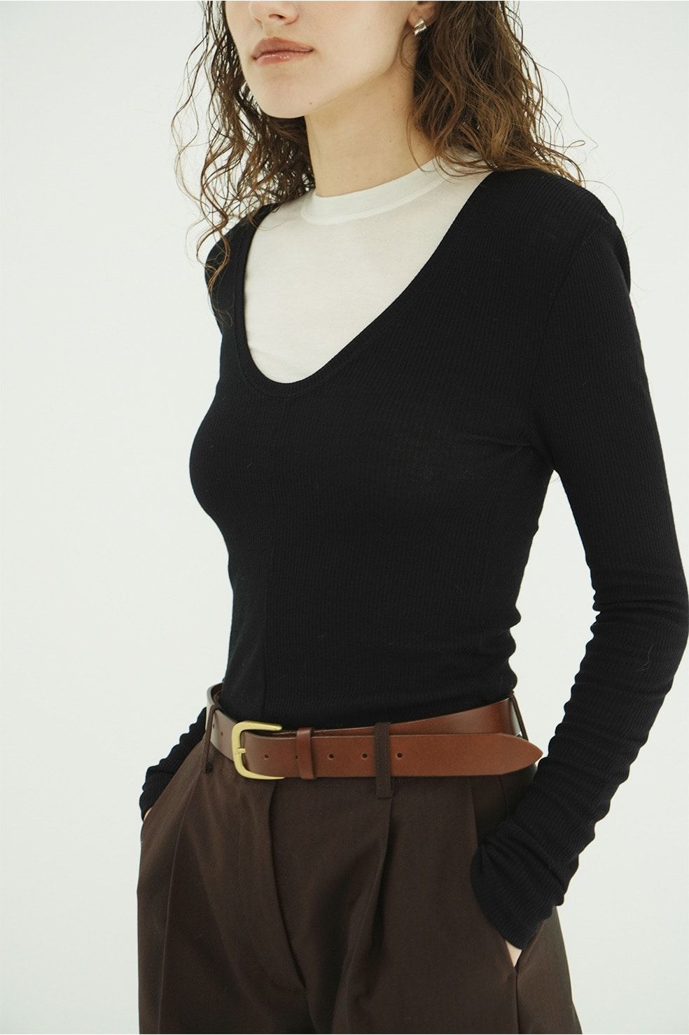 ウールリブカットソー - W FACE WOOL RIB TOPS（BLACK）