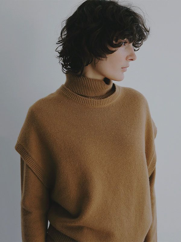 ウールカシミヤスリーブレスニットプルオーバー (CAMEL)