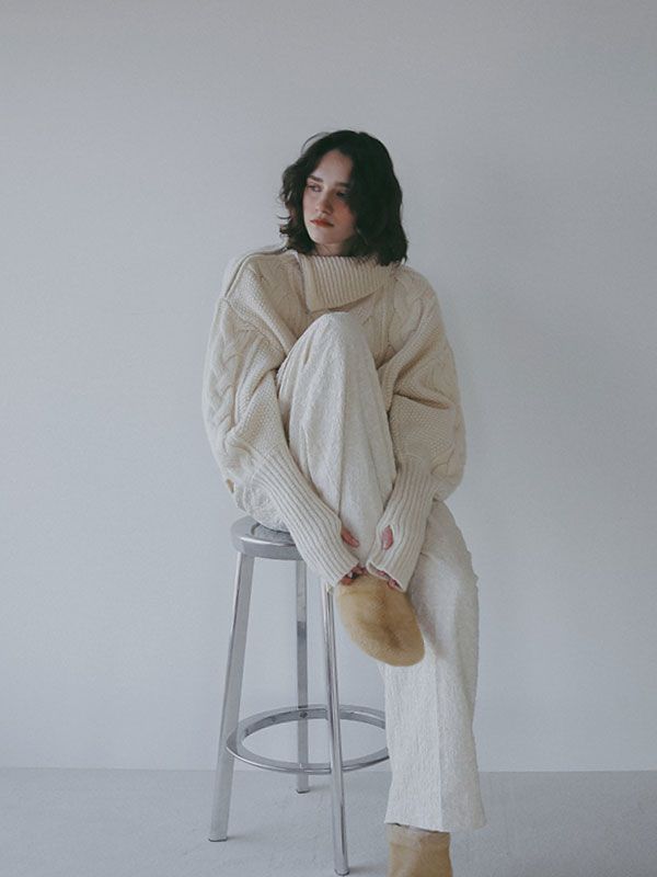 コットンジャガードカーブパンツ （OFF WHITE)