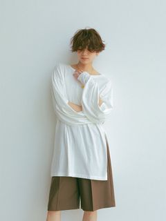 スリットスリーブリングドットトップス - WHITE