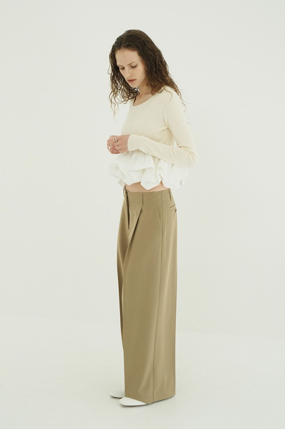 バルーン ショートニット トップス -  W BALLOON SHORT KNIT TOPS(IVORY)