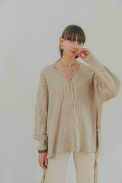 ミックスカラーストリングワイドニットトップス - MIX COLOR STRING WIDE KNIT TOPS IVORY