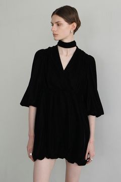 ベロアミニワンピース - VELOR BALLOON MINI ONEPIECE - BLACK