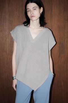 ダブルフェイス アシンメトリー ニット トップス - W FACE ASYMMETRY KNIT VEST - GREY
