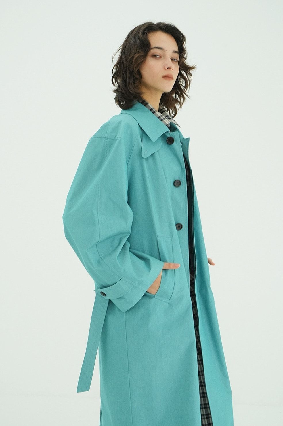 ステンカラーコート	- BULKY LINE STAIN COAT (BLUE)