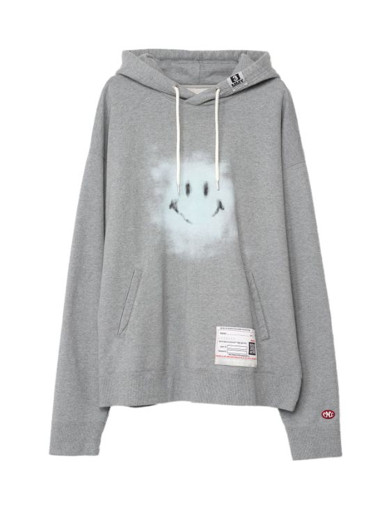 スマイリーフェイス プリンテッドフーディー - Smily Face Printed Hoodie - GRAY