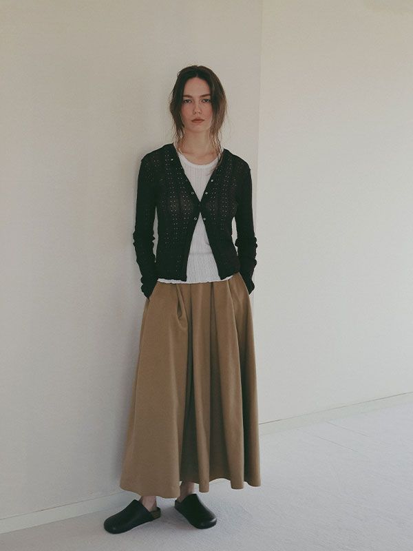 パターンスティッチシアーニットカーディガン （BROWN)