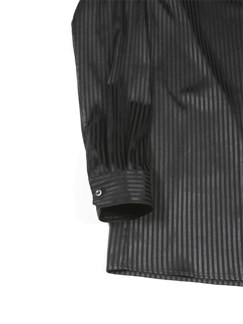 ストライプジャガードストレッチリボンシャツ - Stripe Ribbon Shirt - BLACK