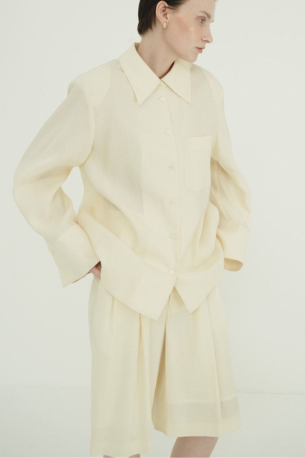 テンセルシャツジャケット - TENCEL SHIRT JACKET (IVORY)