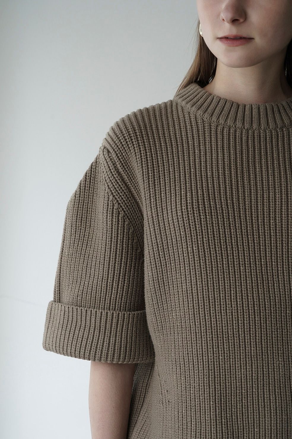 CLANE - OVER HALF SLEEVE KNIT TOPS - BEIGE | ADDICT WEB