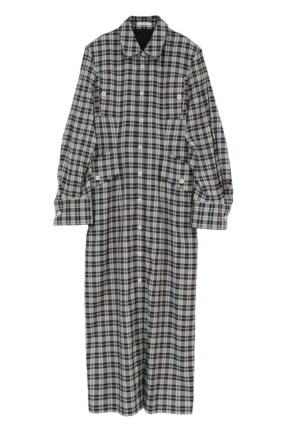 チェックシャツワンピース - UP POCKET CHECK SHIRT ONEPIECE (BLACK)