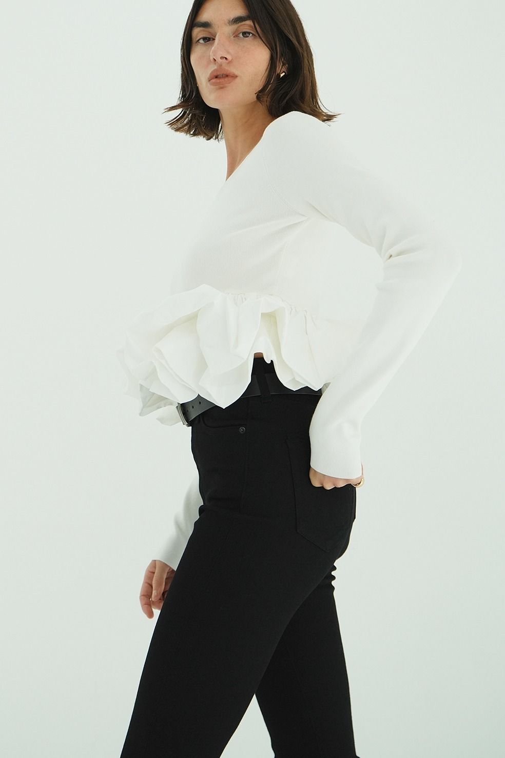 バルーンニットトップス - W BALLOON SHORT KNIT TOPS (WHITE)