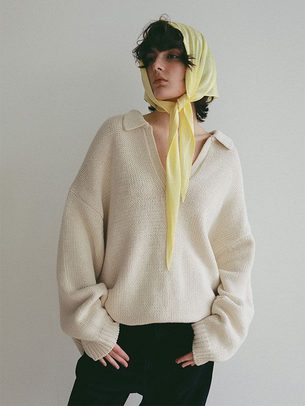 オーバーサイズスキッパーニットプルオーバー (IVORY)