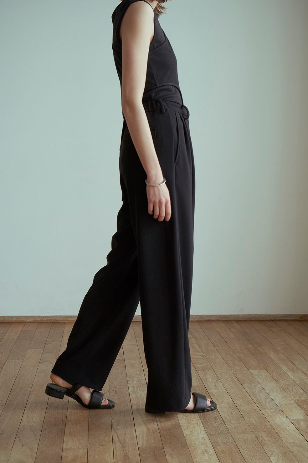 CLANE - RIB STRIPE TUCK PANTS - BLACK | ADDICT WEB SHOP