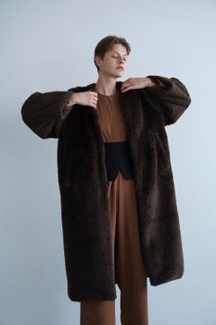 ミックス ファー コクーン コート - MIX FUR COCOON COAT BROWN