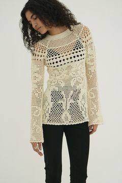 バックオープンクロシェニット - BACK OPEN CROCHET KNIT TOPS - BEIGE