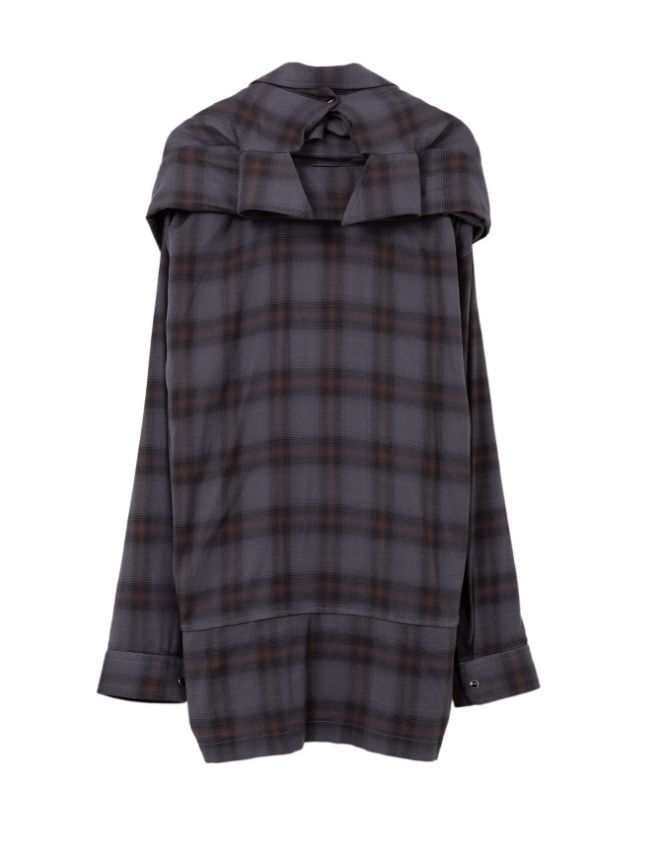 レイヤードチェックシャツ - Sleeve Layered Check Shirt (DARK GRAY)