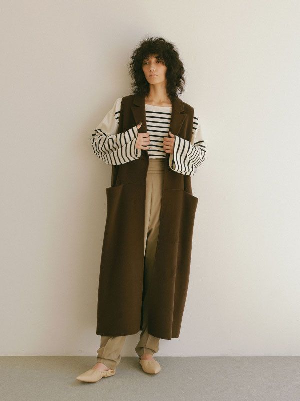 ツーピースボレロリバーコート - BROWN