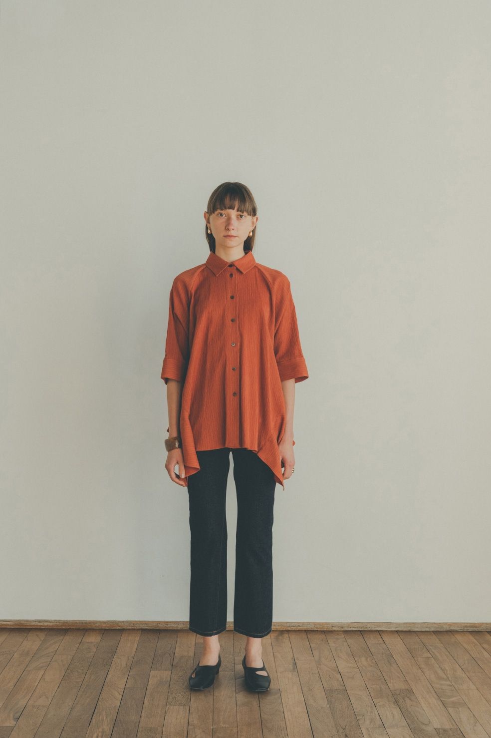 CLANE - COTTON CREPE BACK FRILL SHIRT - ORANGE | ADDICT WEB SHOP