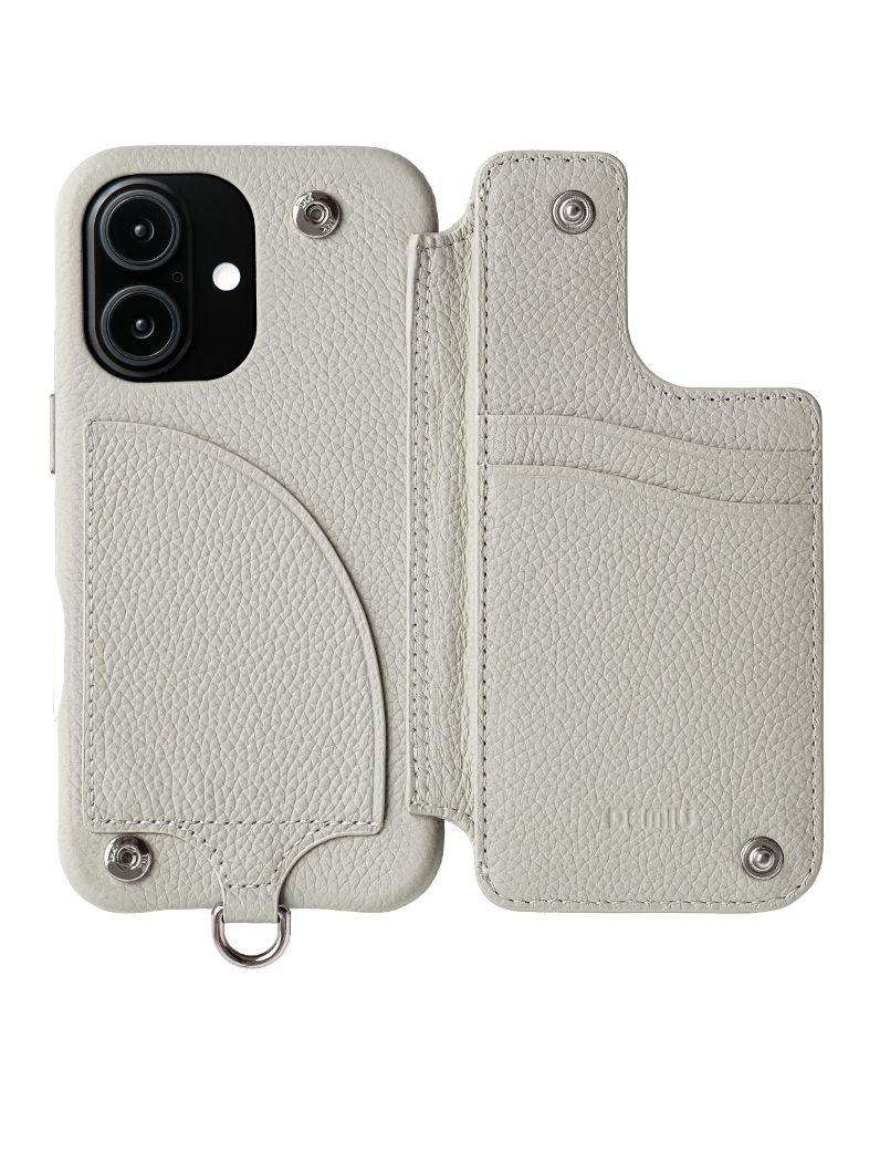 【BALLON バロン】 手帳型 レザーケース iPhone 14～17シリーズ対応 (パール）