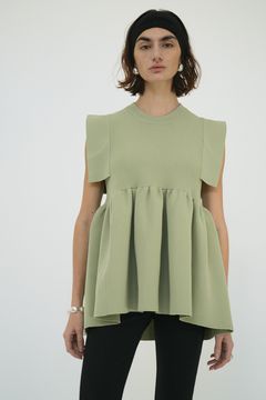 【25SS】 SQUARE SLEEVE GATHER KNIT TOPS - GREEN | スクエアスリーブギャザーニットトップス