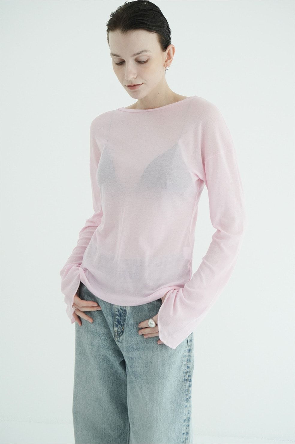 シアールーズロンティー - SHEER LOOSE CUT TOPS (PINK)