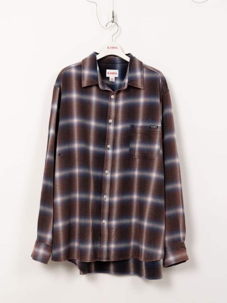 BLEACHED CHECK SHIRT - ブリーチ加工チェックシャツ - ブルー