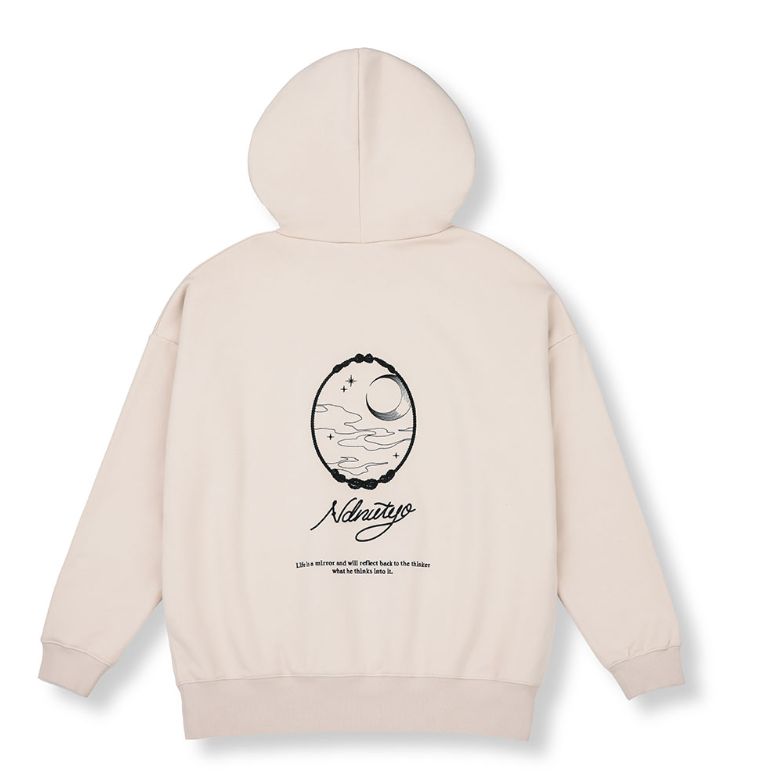 刺繍ミラーフーディ - EMBROIDERY MIRROR HOODIE / LIGHT BEIGE