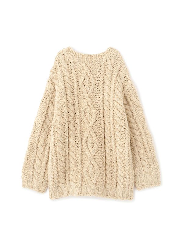フェザーヤーンケーブルハンドニットプルオーバー - BEIGE