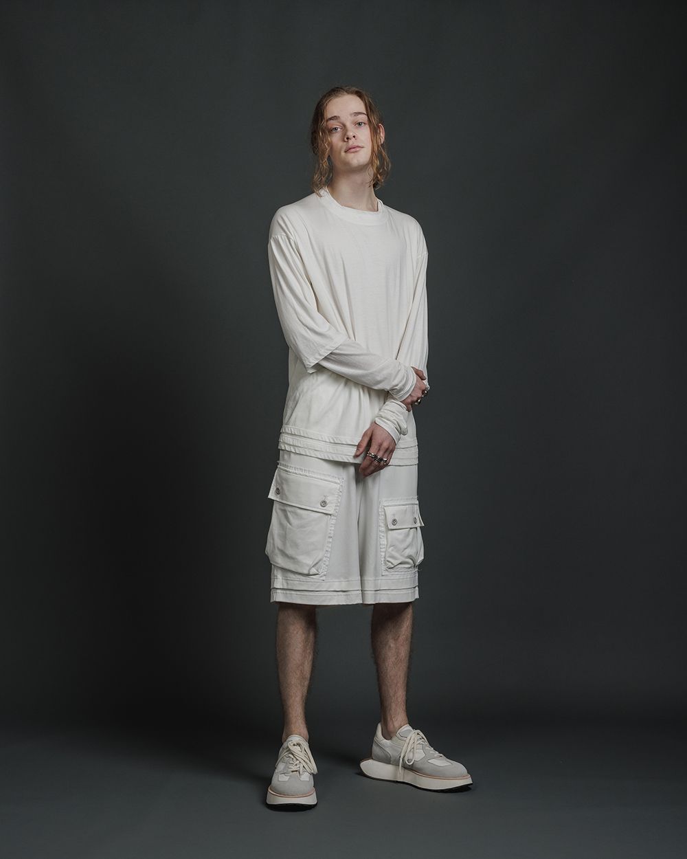 綿シルク 天竺 レイヤード カットソー  - double layerd long-sleeve t - OFF WHITE