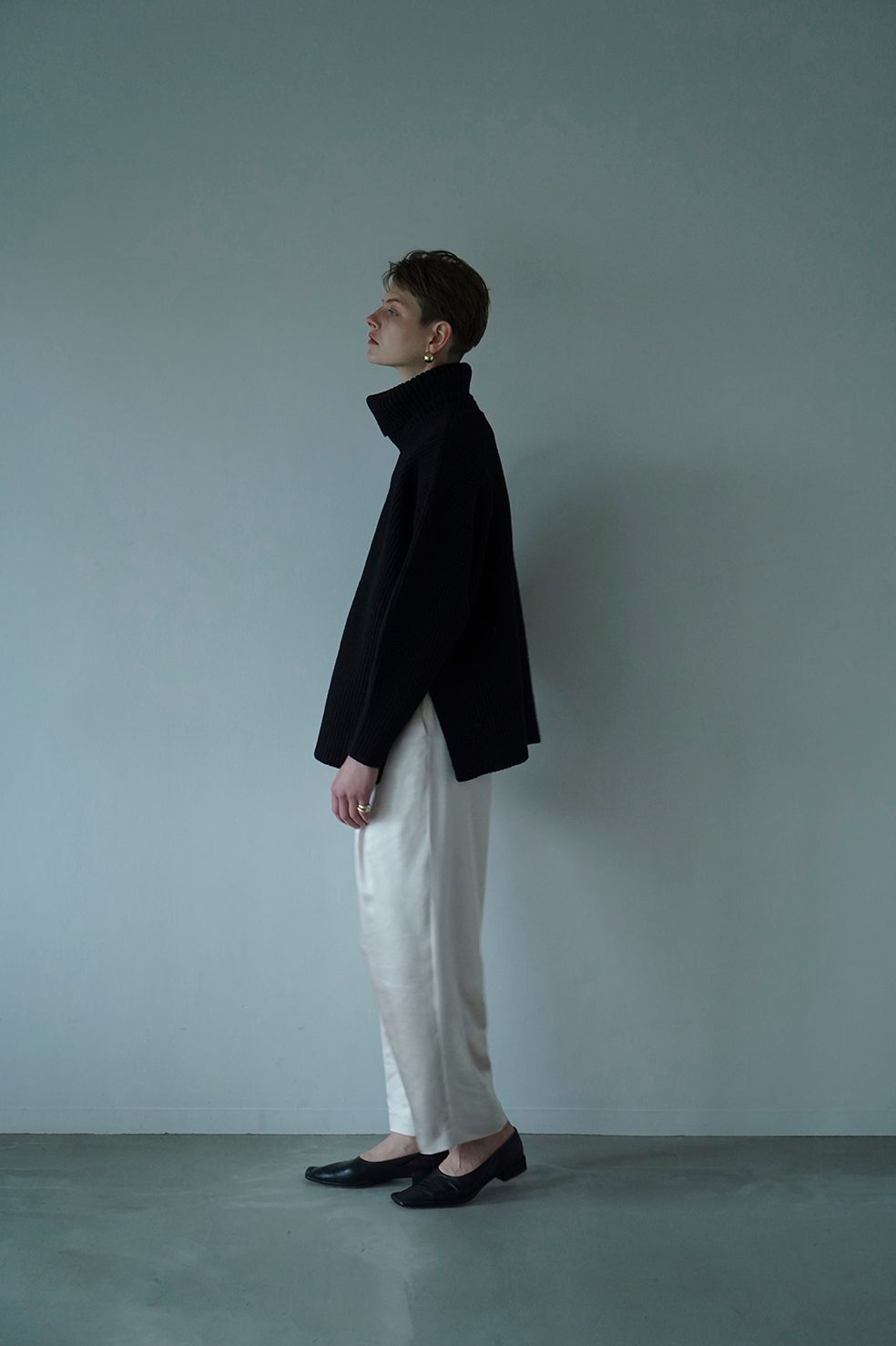2WAY NECK WARMER KNIT TOPS - BLACK