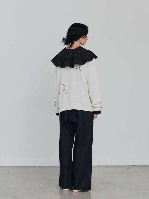 ハンドエンブロイダリーローゲージニットプルオーバー (OFF WHITE)