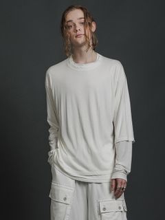 綿シルク 天竺 レイヤード カットソー  - double layerd long-sleeve t - OFF WHITE