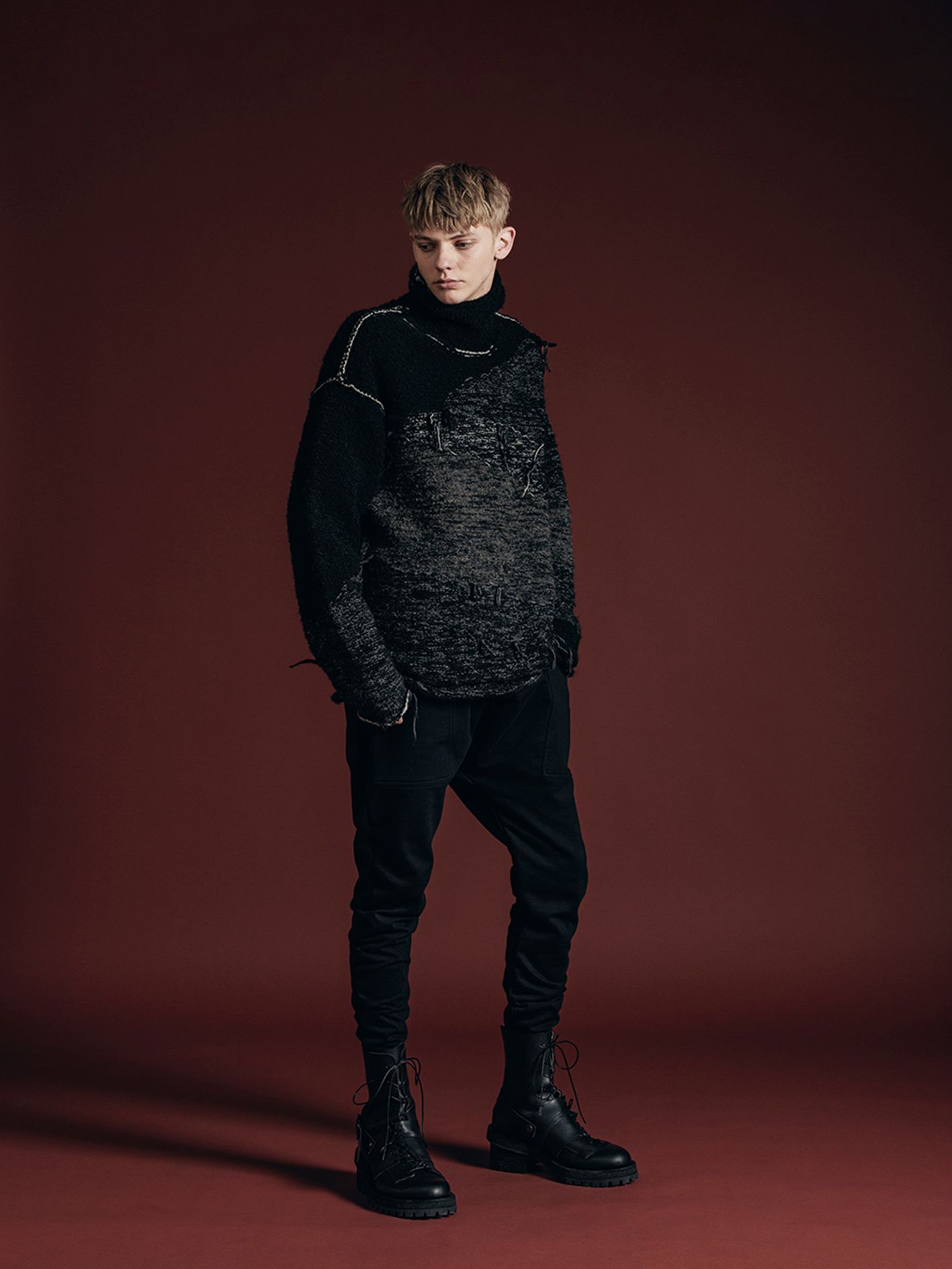 リバーシブル プルオーバー - reversible grunge sweater - VI-3652-07 - A-BLACK