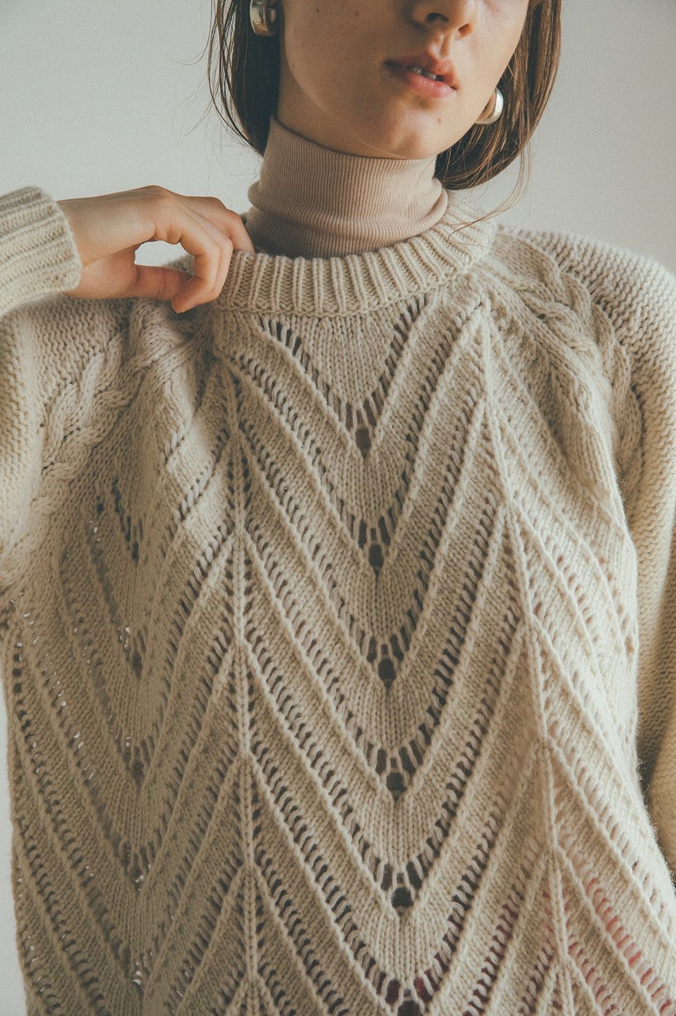 CLANE - オープンワークケーブルニット - OPENWORK CABLE KNIT - WHITE