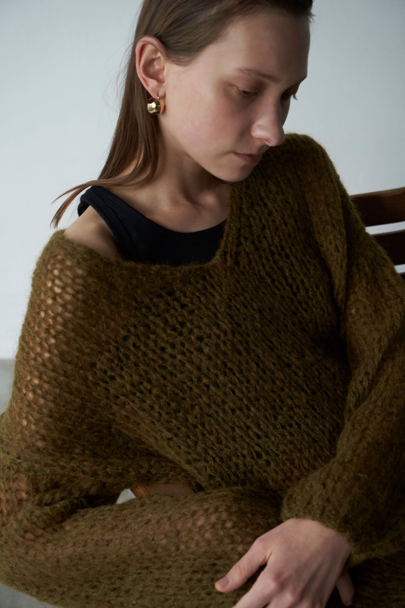 CLANE V NECK LOOSE MOHAIR KNIT TOPS ホワイト