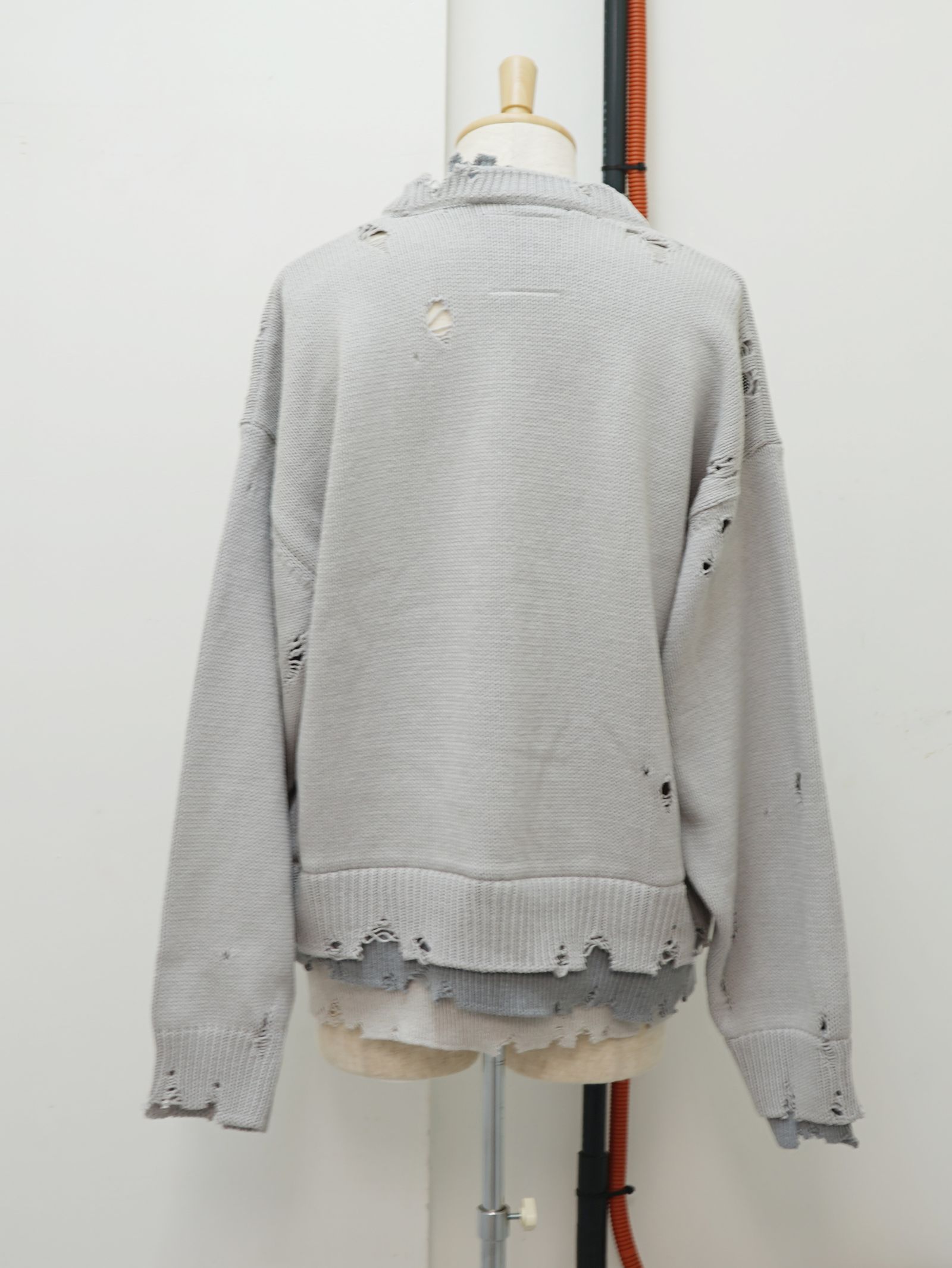 ブリーチドハーフジップフーディ - Bleached Half Zip Hoodie (GREY)