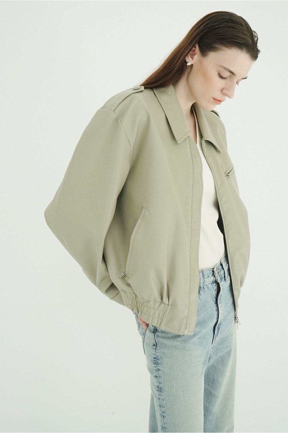 バルキーラインシングルレザージャケット - BULKY LINE SINGLE LEATHER JACKET (MOSS GREEN)