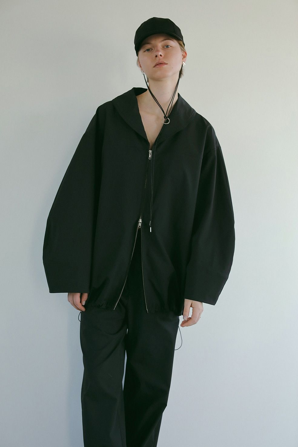 ラッシュガードトップス -  ACTIVE SHAWL COLLAR ZIP TOPS - BLACK