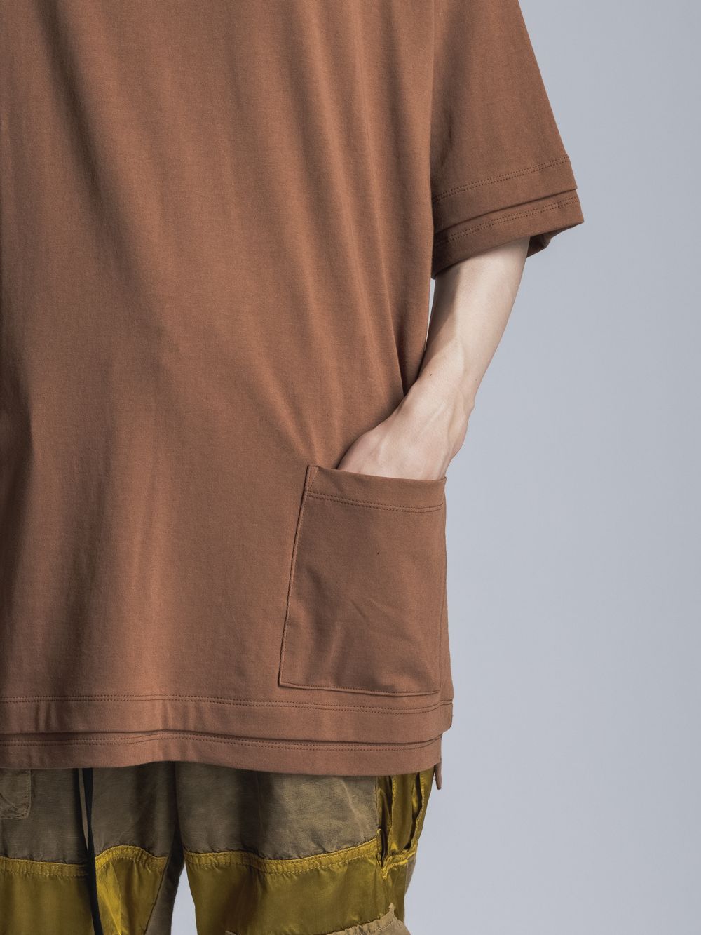 ソフト天竺  レイヤード風 半袖Tシャツ BROWN