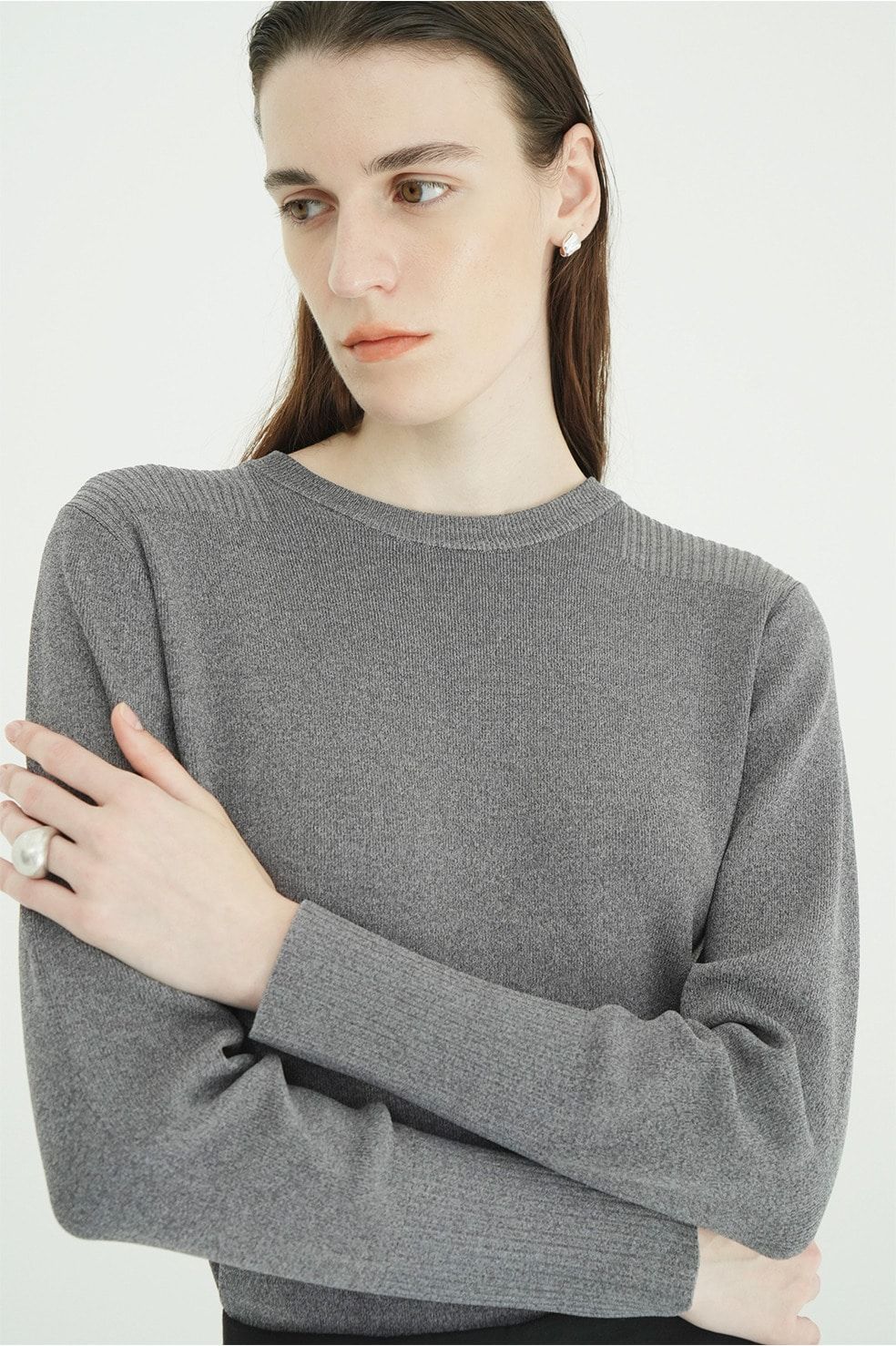 【26AW】ベーシックコンパクトニットトップス - BASIC COMPACT KNIT TOPS (GREY)