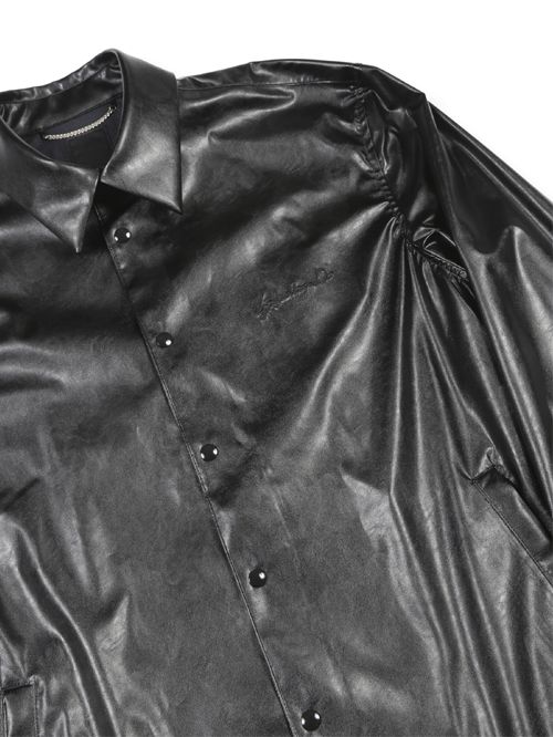 ウォッシャブルライトフェイクレザーコーチジャケット - Fake Leather Coach Jacket - BLACK