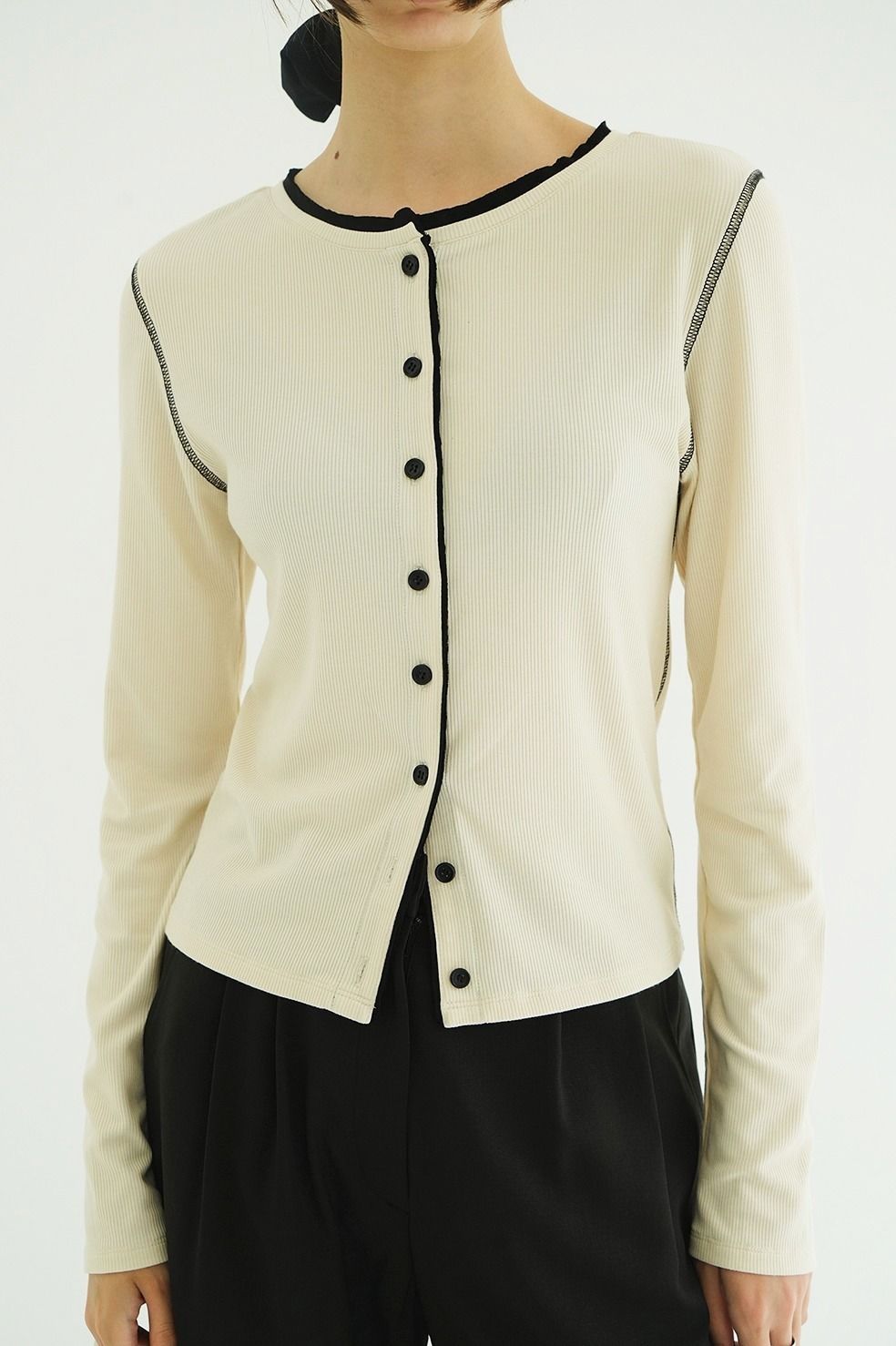 バイカラーカーディガン | W FACE BICOLOR CARDIGAN (IVORY)