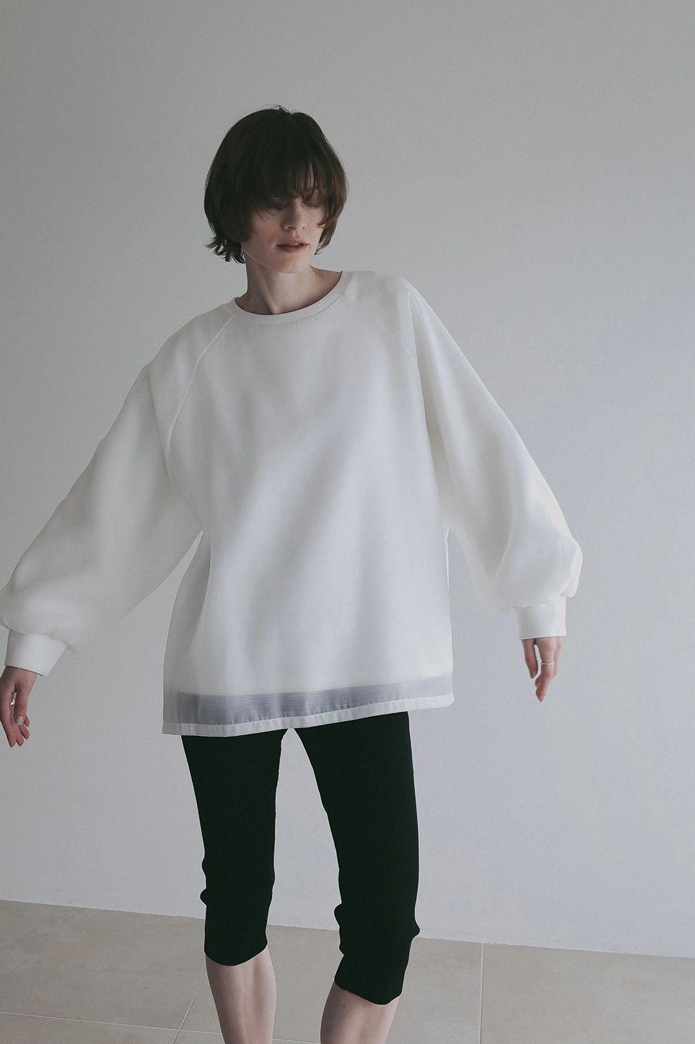 シアーレイヤード カットトップス | SHEER LAYERED CUT TOPS (WHITE)