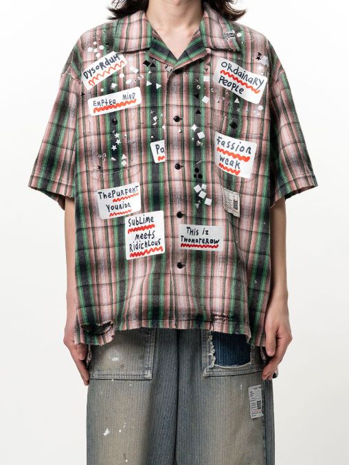 ヴィンテージライク 半袖 チェックシャツ - H/S CHECK SH w STK (PINK)